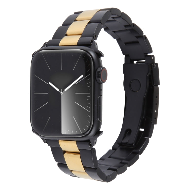 For Apple Watch Series 7 45mm Three-Bead Stainless Steel Watch Band(Black Gold) - Watch Bands by PMC TechLife | Online Shopping South Africa | PMC TechLife