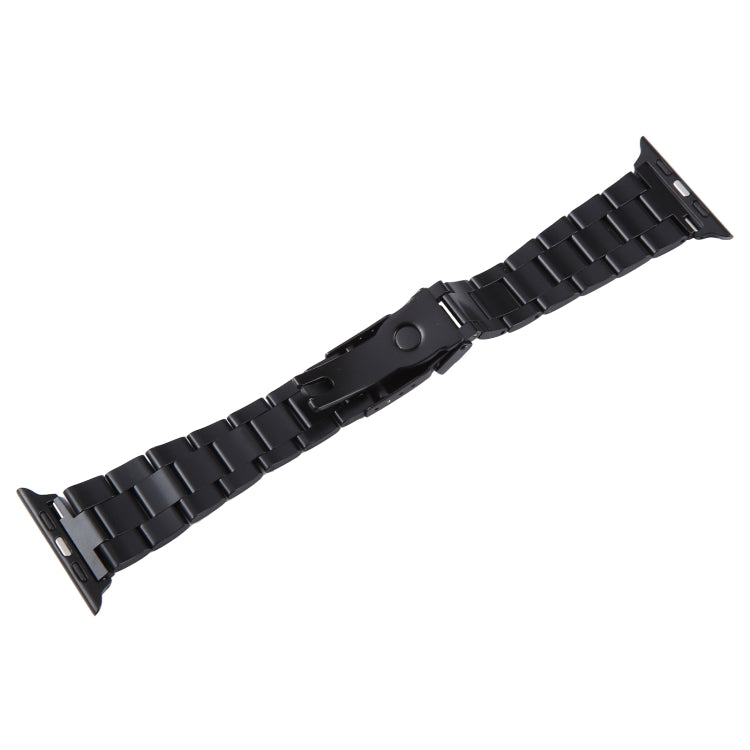 For Apple Watch SE 44mm Three-Bead Stainless Steel Watch Band(Black Rose Gold) - Watch Bands by PMC TechLife | Online Shopping South Africa | PMC TechLife
