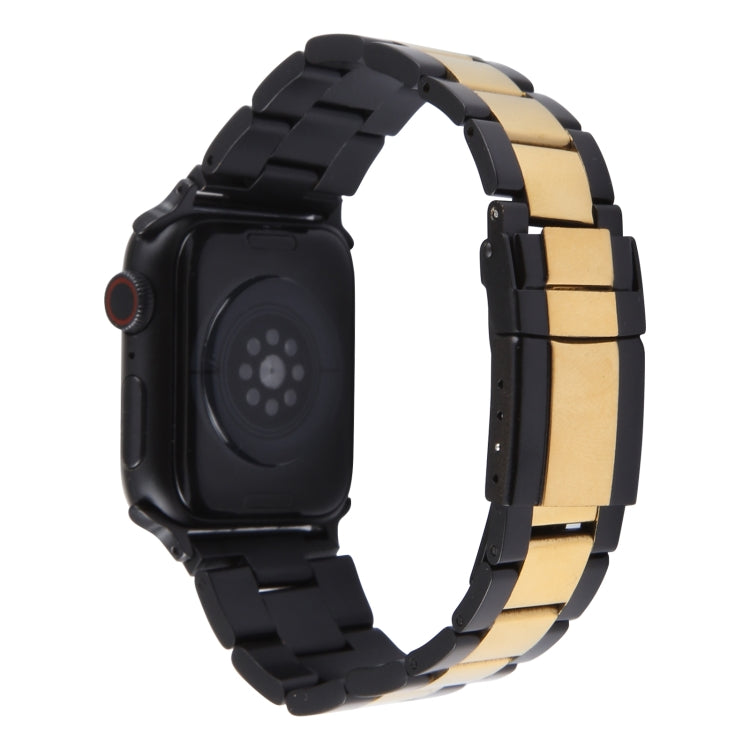 For Apple Watch Series 5 44mm Three-Bead Stainless Steel Watch Band(Black Gold) - Watch Bands by PMC TechLife | Online Shopping South Africa | PMC TechLife