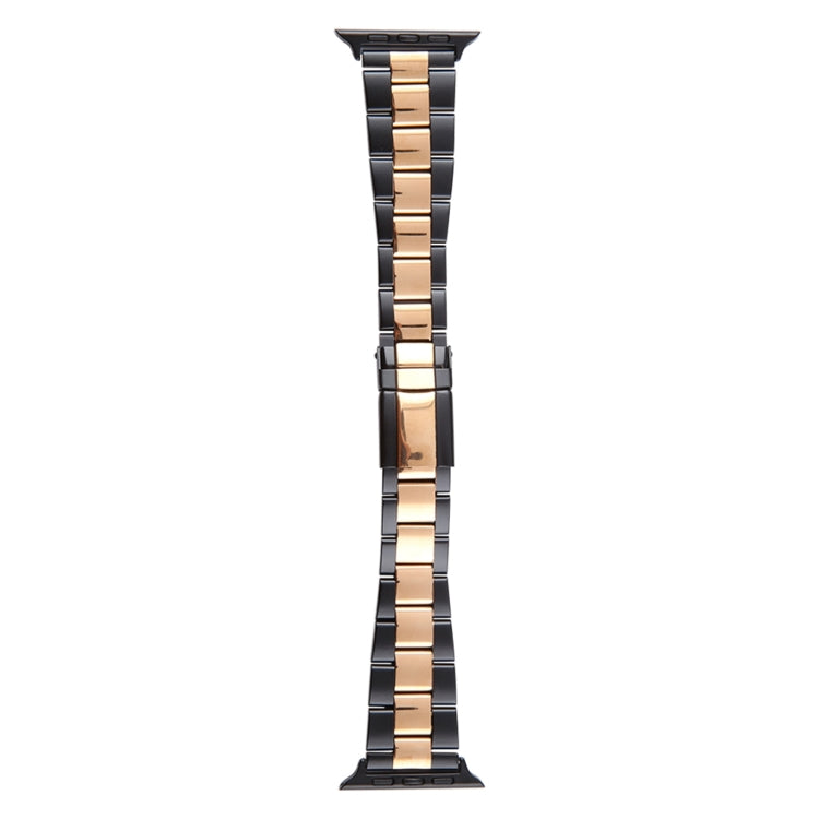 For Apple Watch 42mm Three-Bead Stainless Steel Watch Band(Black Rose Gold) - Watch Bands by PMC TechLife | Online Shopping South Africa | PMC TechLife