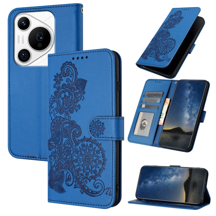 For Huawei Pura 70 Pro/70 Pro+ Datura Flower Embossed Flip Leather Phone Case(Blue) - Huawei Cases by PMC Jewellery | Online Shopping South Africa | PMC Jewellery | Buy Now Pay Later Mobicred