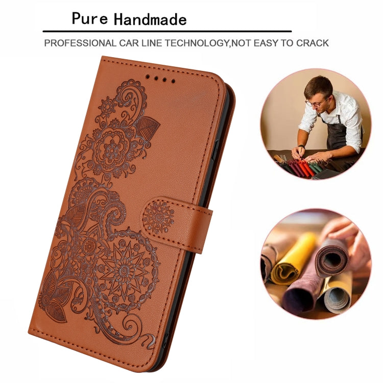 For Huawei Pura 70 Pro / Pura 70 Pro+ Datura Flower Embossed Flip Leather Phone Case(Brown) - Huawei Cases by PMC Jewellery | Online Shopping South Africa | PMC Jewellery | Buy Now Pay Later Mobicred