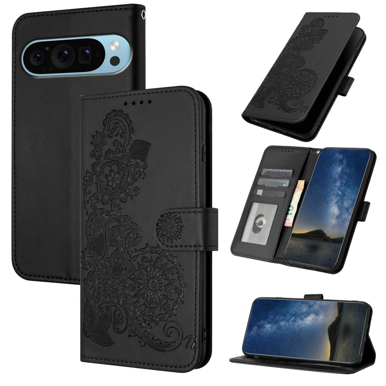 For Google Pixel 9 Pro Datura Flower Embossed Flip Leather Phone Case(Black) - Google Cases by PMC TechLife | Online Shopping South Africa | PMC TechLife | Buy Now Pay Later Mobicred