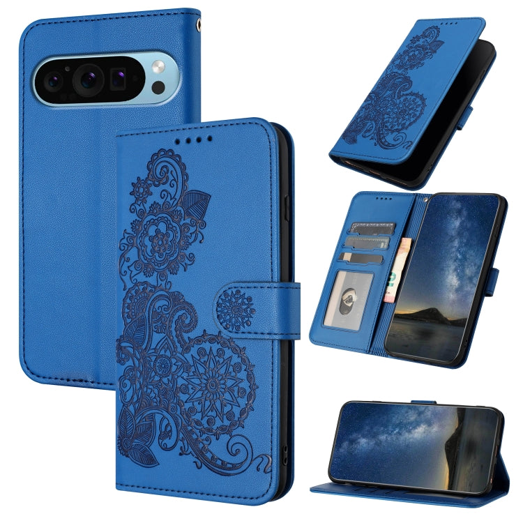 For Google Pixel 9 Datura Flower Embossed Flip Leather Phone Case(Blue) - Google Cases by PMC TechLife | Online Shopping South Africa | PMC TechLife | Buy Now Pay Later Mobicred