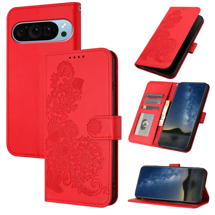 For Google Pixel 9 Datura Flower Embossed Flip Leather Phone Case(Red) - Google Cases by PMC TechLife | Online Shopping South Africa | PMC TechLife | Buy Now Pay Later Mobicred
