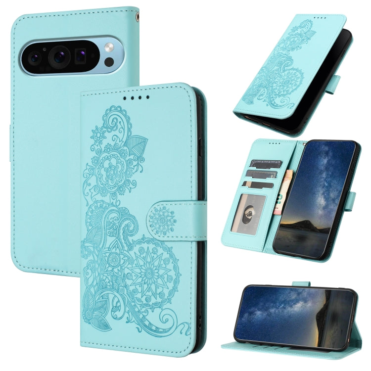 For Google Pixel 9 Datura Flower Embossed Flip Leather Phone Case(Light blue) - Google Cases by PMC TechLife | Online Shopping South Africa | PMC TechLife | Buy Now Pay Later Mobicred