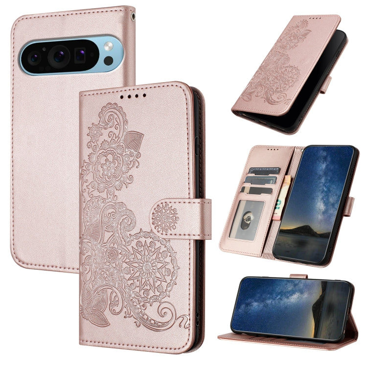 For Google Pixel 9 Datura Flower Embossed Flip Leather Phone Case(Rose Gold) - Google Cases by PMC TechLife | Online Shopping South Africa | PMC TechLife | Buy Now Pay Later Mobicred