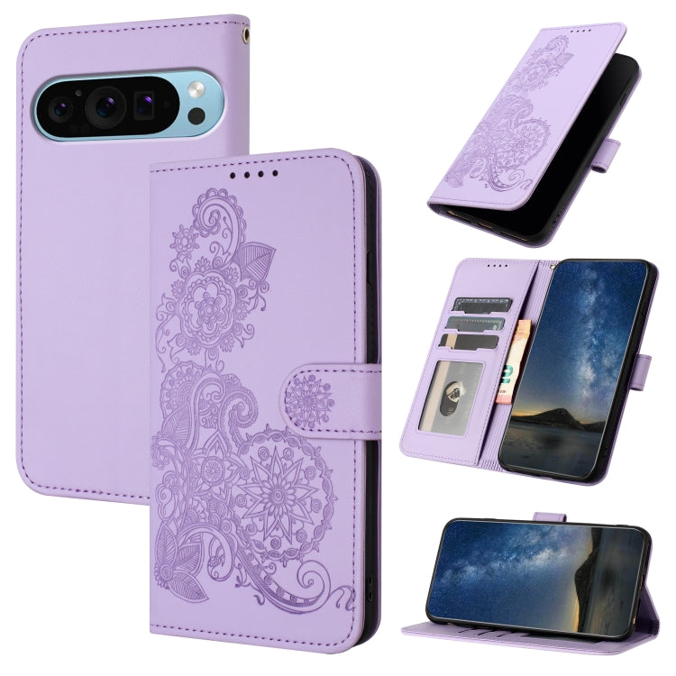 For Google Pixel 9 Datura Flower Embossed Flip Leather Phone Case(Purple) - Google Cases by PMC TechLife | Online Shopping South Africa | PMC TechLife | Buy Now Pay Later Mobicred