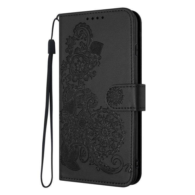 For Google Pixel 9 Datura Flower Embossed Flip Leather Phone Case(Black) - Google Cases by PMC TechLife | Online Shopping South Africa | PMC TechLife | Buy Now Pay Later Mobicred