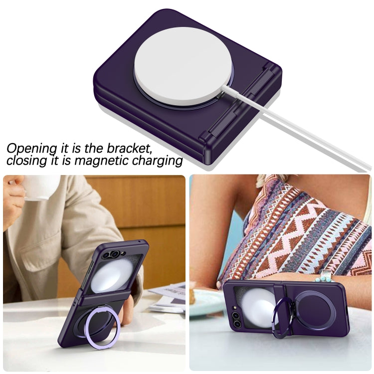 For Samsung Galaxy Z Flip5 5G 360 Degree Stand MagSafe Magnetic All-inclusive Phone Case(Dark Purple) - Galaxy Z Flip5 Cases by PMC TechLife | Online Shopping South Africa | PMC TechLife