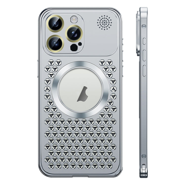 For iPhone 14 Pro Max Spring Buckle MagSafe Magnetic Metal Aromatherapy Phone Case(Silver) - iPhone 14 Pro Max Cases by PMc TechLife | Online Shopping South Africa | PMc TechLife | Buy Now Pay Later Mobicred