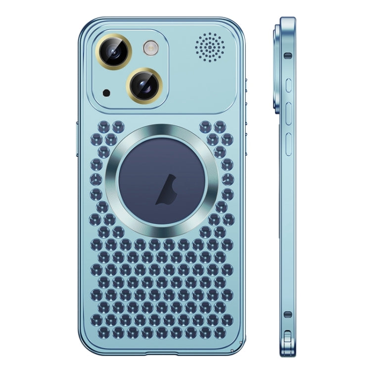 For iPhone 15 Plus Spring Buckle MagSafe Magnetic Metal Aromatherapy Phone Case(Blue) - iPhone 15 Plus Cases by PMC TechLife | Online Shopping South Africa | PMC TechLife