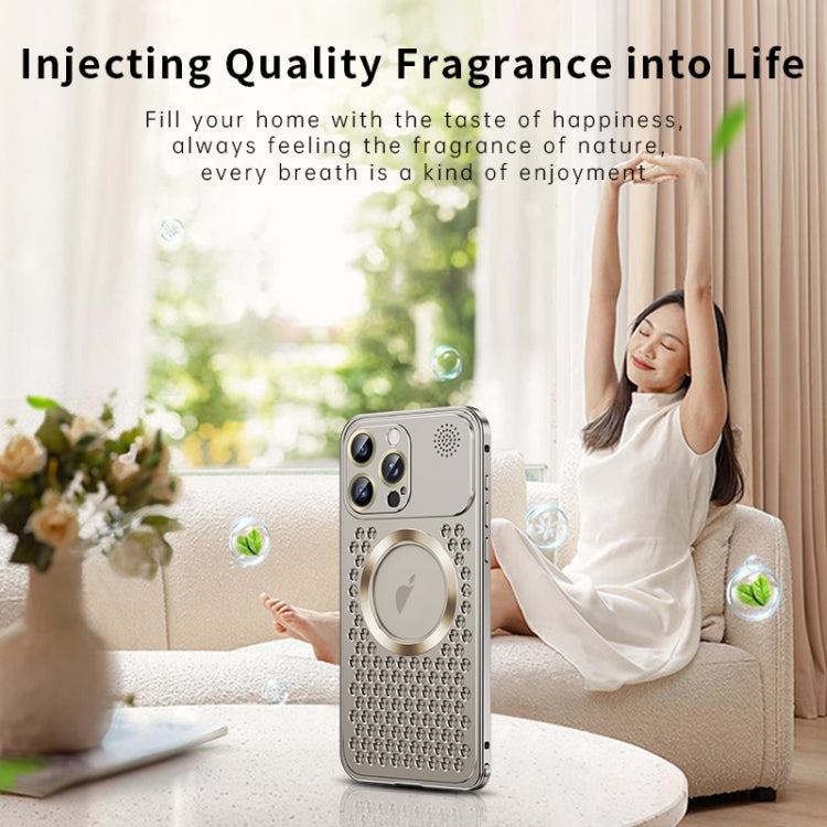 For iPhone 13 Pro Spring Buckle MagSafe Magnetic Metal Aromatherapy Phone Case(Blue) - iPhone 13 Pro Cases by PMC TechLife | Online Shopping South Africa | PMC TechLife | Buy Now Pay Later Mobicred
