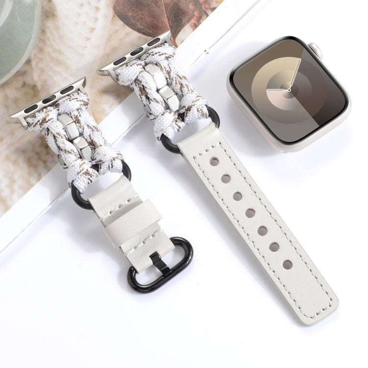 For Apple Watch Ultra 2 49mm Paracord Genuine Leather Watch Band(White Khaki) - Watch Bands by PMC TechLife | Online Shopping South Africa | PMC TechLife | Buy Now Pay Later Mobicred