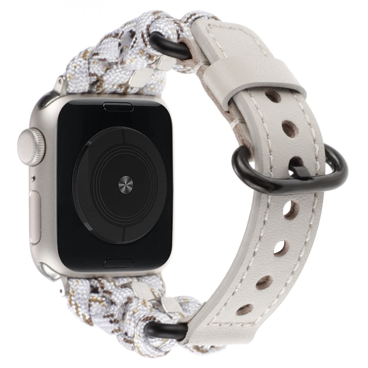 For Apple Watch Ultra 2 49mm Paracord Genuine Leather Watch Band(White Khaki) - Watch Bands by PMC TechLife | Online Shopping South Africa | PMC TechLife | Buy Now Pay Later Mobicred