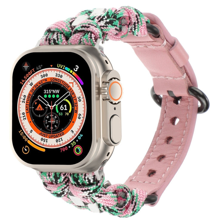 For Apple Watch Ultra 2 49mm Paracord Genuine Leather Watch Band(Pink Camo) - Watch Bands by PMC TechLife | Online Shopping South Africa | PMC TechLife | Buy Now Pay Later Mobicred