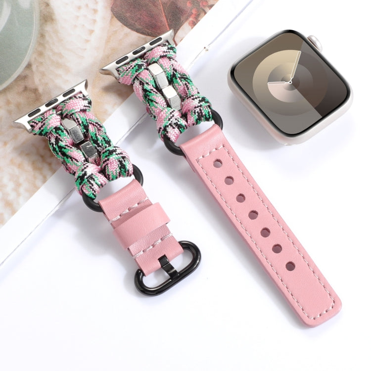 For Apple Watch Ultra 2 49mm Paracord Genuine Leather Watch Band(Pink Camo) - Watch Bands by PMC TechLife | Online Shopping South Africa | PMC TechLife | Buy Now Pay Later Mobicred