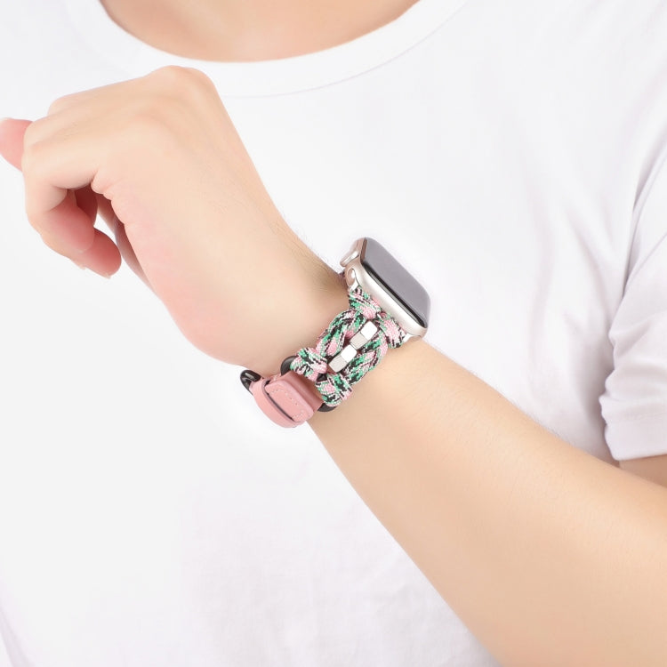 For Apple Watch Ultra 2 49mm Paracord Genuine Leather Watch Band(Pink Camo) - Watch Bands by PMC TechLife | Online Shopping South Africa | PMC TechLife | Buy Now Pay Later Mobicred