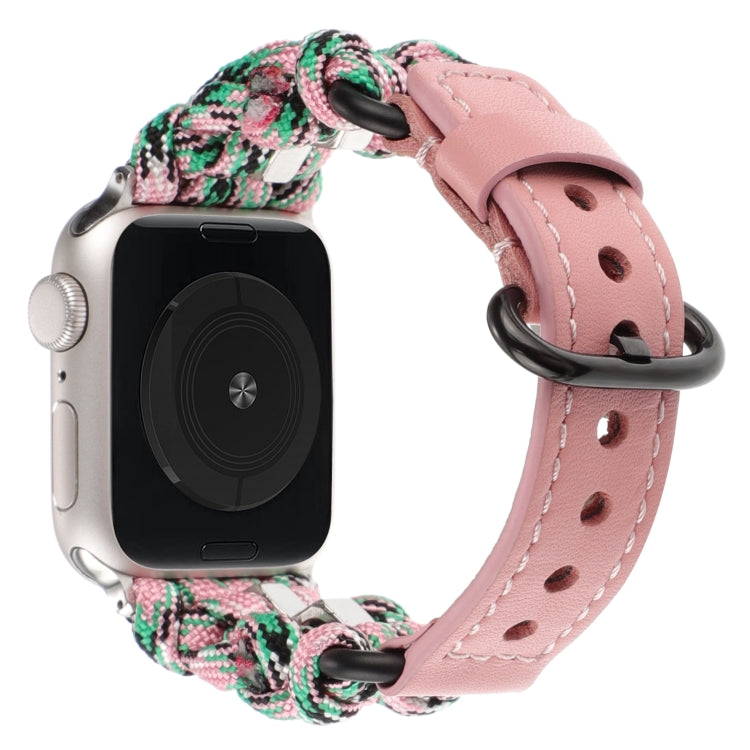 For Apple Watch Ultra 2 49mm Paracord Genuine Leather Watch Band(Pink Camo) - Watch Bands by PMC TechLife | Online Shopping South Africa | PMC TechLife | Buy Now Pay Later Mobicred