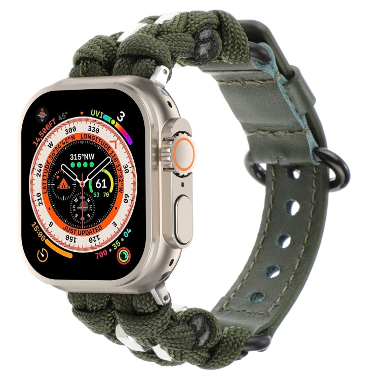 For Apple Watch Ultra 2 49mm Paracord Genuine Leather Watch Band(Army Green) - Watch Bands by PMC TechLife | Online Shopping South Africa | PMC TechLife | Buy Now Pay Later Mobicred