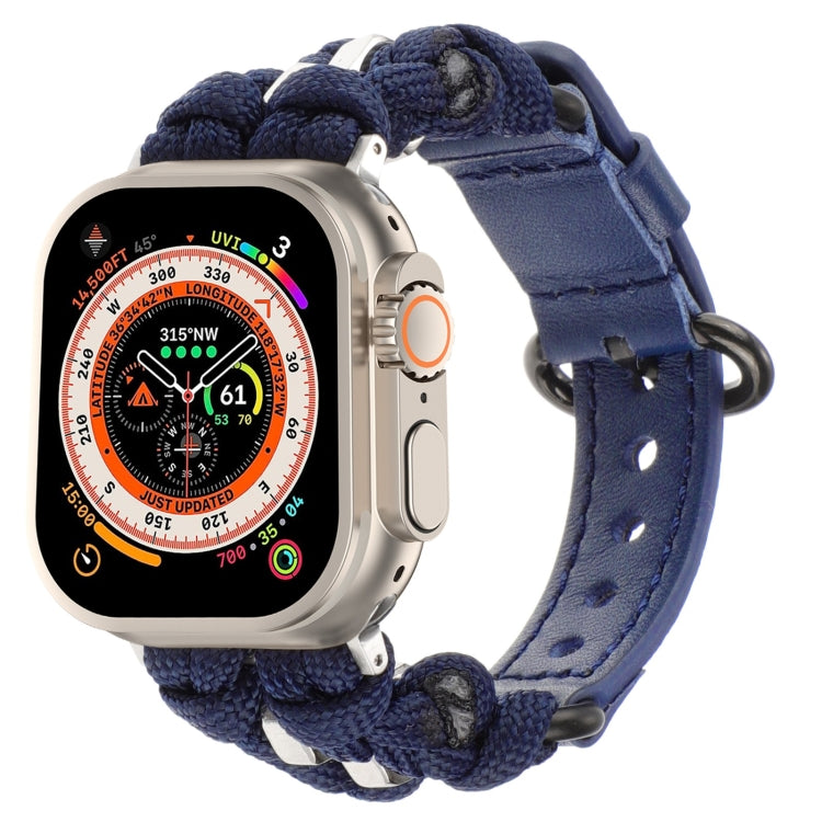 For Apple Watch Ultra 49mm Paracord Genuine Leather Watch Band(Royal Blue) - Watch Bands by PMC TechLife | Online Shopping South Africa | PMC TechLife | Buy Now Pay Later Mobicred