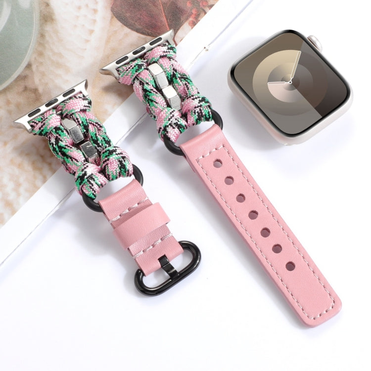 For Apple Watch Ultra 49mm Paracord Genuine Leather Watch Band(Pink Camo) - Watch Bands by PMC TechLife | Online Shopping South Africa | PMC TechLife | Buy Now Pay Later Mobicred