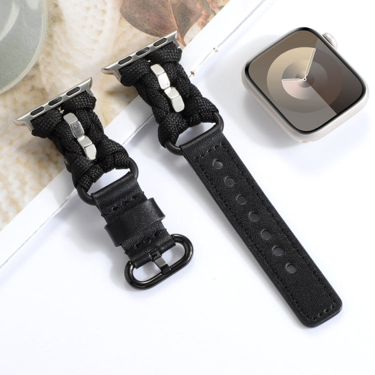 For Apple Watch Ultra 49mm Paracord Genuine Leather Watch Band(Black) - Watch Bands by PMC TechLife | Online Shopping South Africa | PMC TechLife | Buy Now Pay Later Mobicred