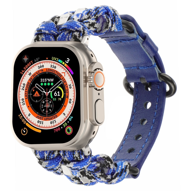 For Apple Watch Ultra 49mm Paracord Genuine Leather Watch Band(Blue Camo) - Watch Bands by PMC TechLife | Online Shopping South Africa | PMC TechLife | Buy Now Pay Later Mobicred