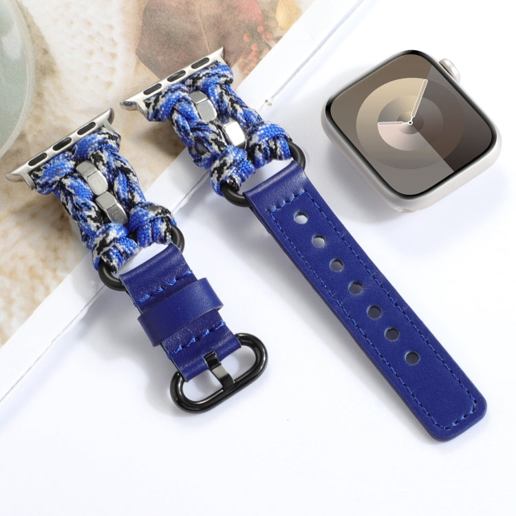 For Apple Watch Ultra 49mm Paracord Genuine Leather Watch Band(Blue Camo) - Watch Bands by PMC TechLife | Online Shopping South Africa | PMC TechLife | Buy Now Pay Later Mobicred