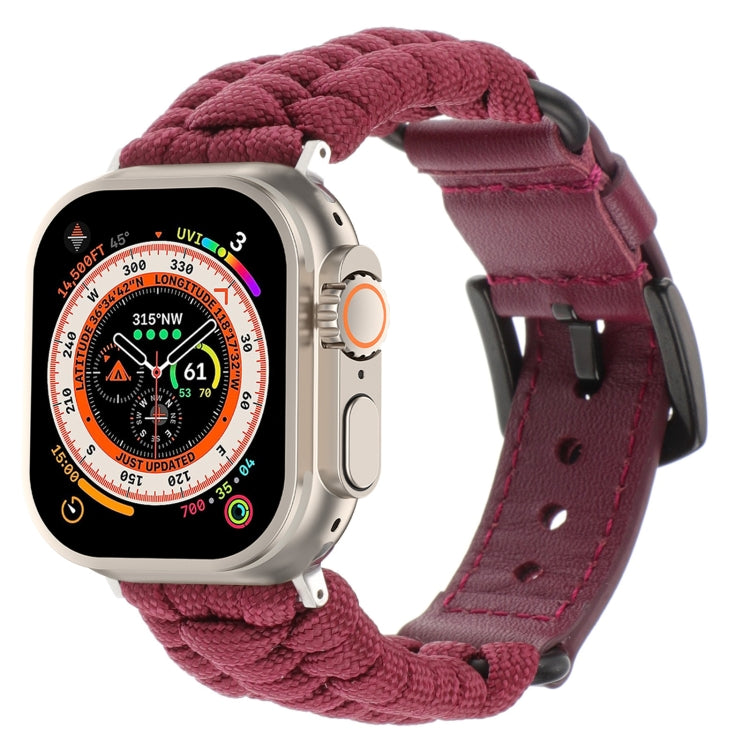 For Apple Watch Ultra 2 49mm Plain Paracord Genuine Leather Watch Band(Wine Red) - Watch Bands by PMC TechLife | Online Shopping South Africa | PMC TechLife | Buy Now Pay Later Mobicred