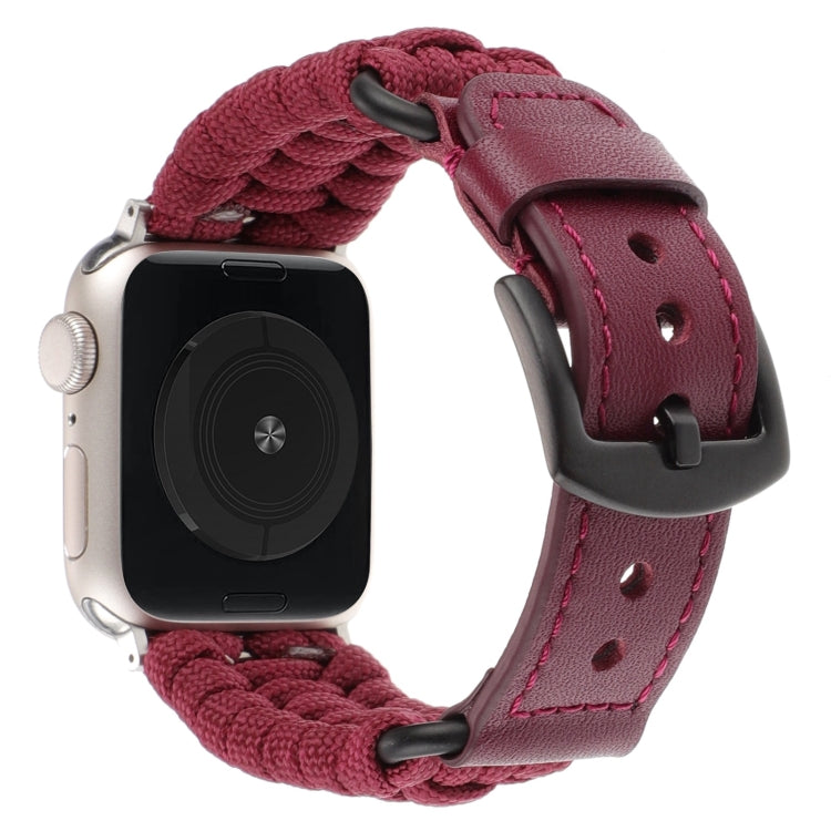 For Apple Watch Ultra 2 49mm Plain Paracord Genuine Leather Watch Band(Wine Red) - Watch Bands by PMC TechLife | Online Shopping South Africa | PMC TechLife | Buy Now Pay Later Mobicred