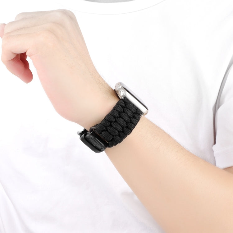 For Apple Watch Ultra 2 49mm Plain Paracord Genuine Leather Watch Band(Black) - Watch Bands by PMC TechLife | Online Shopping South Africa | PMC TechLife | Buy Now Pay Later Mobicred