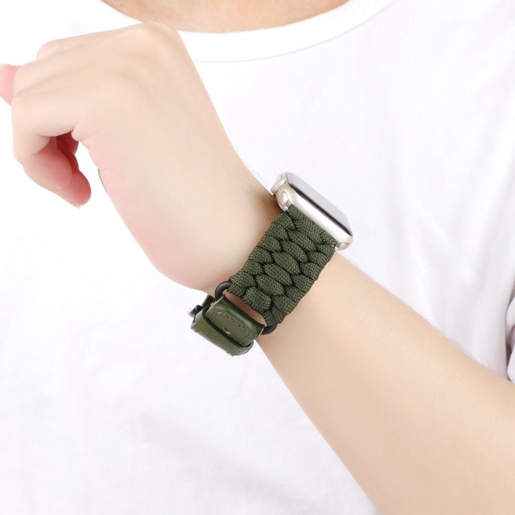 For Apple Watch Ultra 2 49mm Plain Paracord Genuine Leather Watch Band(Army Green) - Watch Bands by PMC TechLife | Online Shopping South Africa | PMC TechLife | Buy Now Pay Later Mobicred