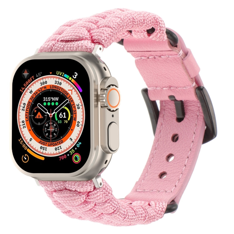 For Apple Watch Ultra 49mm Plain Paracord Genuine Leather Watch Band(Pink) - Watch Bands by PMC TechLife | Online Shopping South Africa | PMC TechLife | Buy Now Pay Later Mobicred