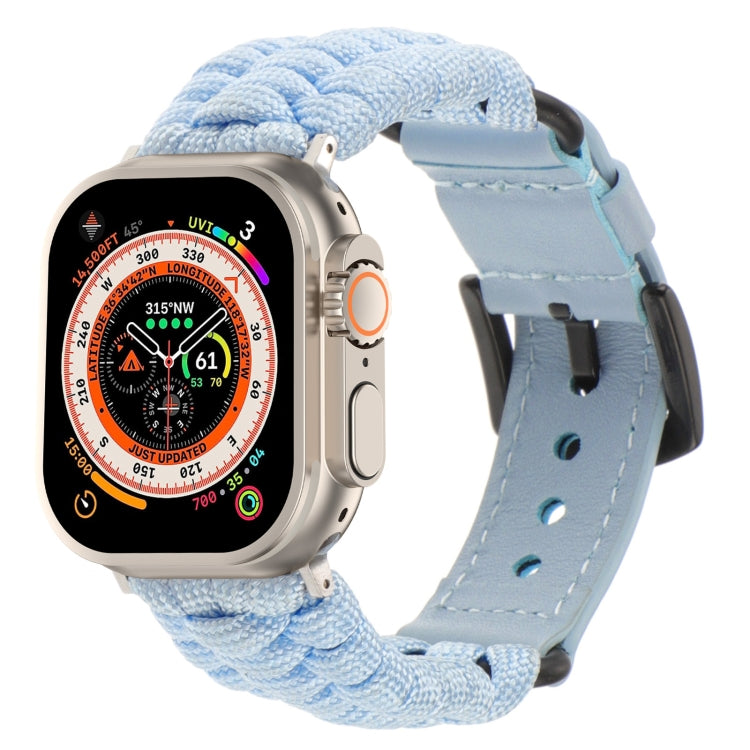 For Apple Watch Ultra 49mm Plain Paracord Genuine Leather Watch Band(Baby Blue) - Watch Bands by PMC TechLife | Online Shopping South Africa | PMC TechLife | Buy Now Pay Later Mobicred