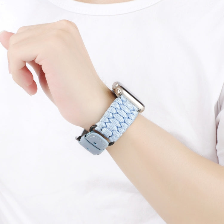 For Apple Watch Ultra 49mm Plain Paracord Genuine Leather Watch Band(Baby Blue) - Watch Bands by PMC TechLife | Online Shopping South Africa | PMC TechLife | Buy Now Pay Later Mobicred