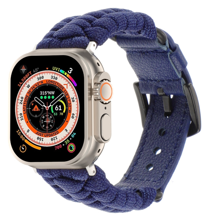 For Apple Watch Ultra 49mm Plain Paracord Genuine Leather Watch Band(Royal Blue) - Watch Bands by PMC TechLife | Online Shopping South Africa | PMC TechLife | Buy Now Pay Later Mobicred