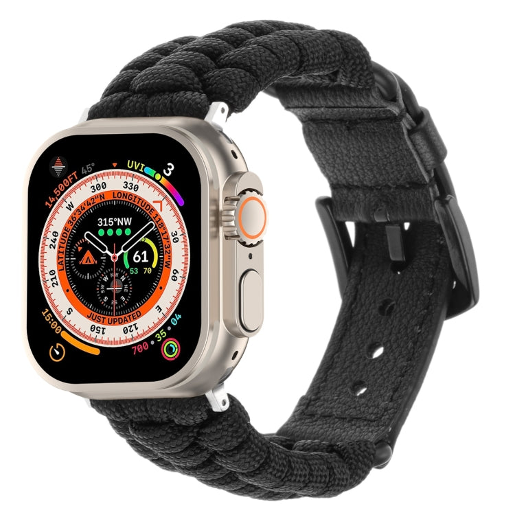 For Apple Watch Ultra 49mm Plain Paracord Genuine Leather Watch Band(Black) - Watch Bands by PMC TechLife | Online Shopping South Africa | PMC TechLife | Buy Now Pay Later Mobicred
