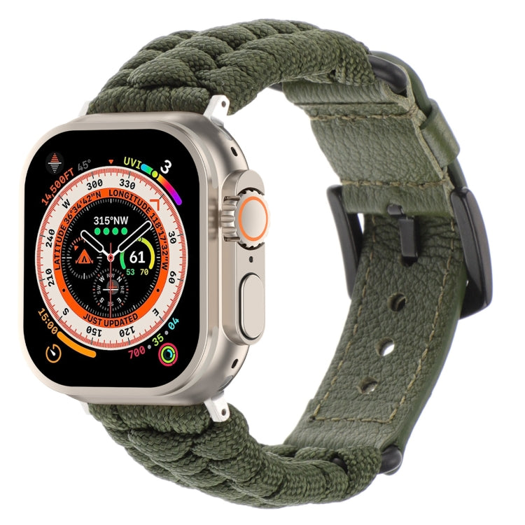 For Apple Watch Ultra 49mm Plain Paracord Genuine Leather Watch Band(Army Green) - Watch Bands by PMC TechLife | Online Shopping South Africa | PMC TechLife | Buy Now Pay Later Mobicred