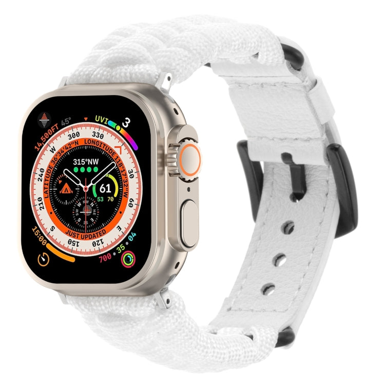 For Apple Watch Ultra 49mm Plain Paracord Genuine Leather Watch Band(White) - Watch Bands by PMC TechLife | Online Shopping South Africa | PMC TechLife | Buy Now Pay Later Mobicred