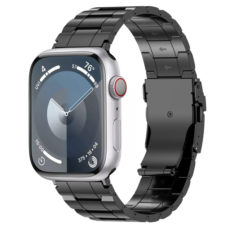 For Apple Watch SE 2023 44mm Safety Buckle Trapezoid Titanium Steel Watch Band(Black) - free shipping - PMC TechLife - Order now!