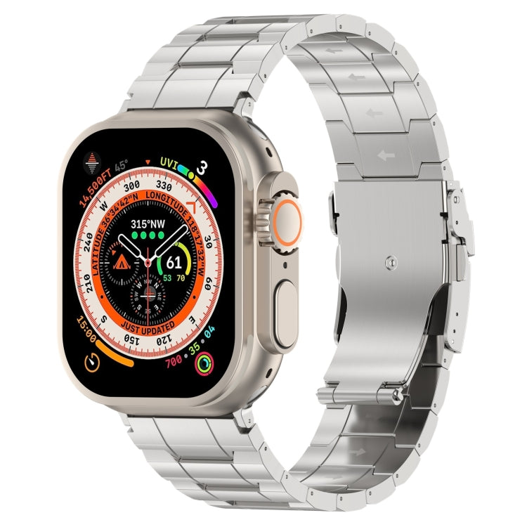 For Apple Watch Ultra 49mm Safety Buckle Trapezoid Titanium Steel Watch Band(Silver) - Watch Bands by PMC TechLife | Online Shopping South Africa | PMC TechLife