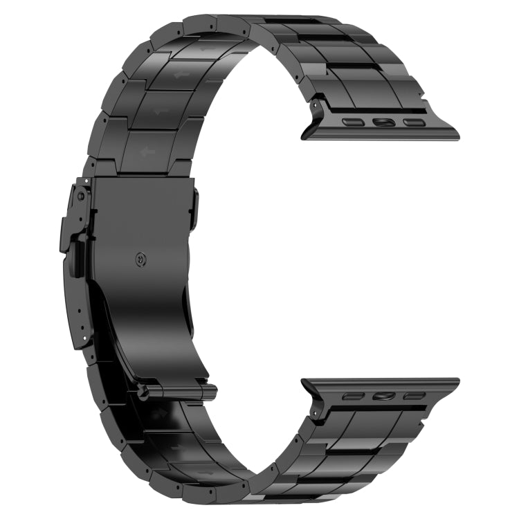 For Apple Watch SE 44mm Safety Buckle Trapezoid Titanium Steel Watch Band(Black) - Watch Bands by PMC TechLife | Online Shopping South Africa | PMC TechLife | Buy Now Pay Later Mobicred