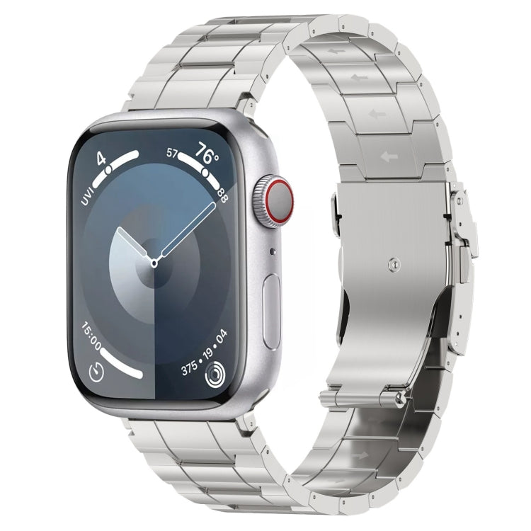 For Apple Watch SE 44mm Safety Buckle Trapezoid Titanium Steel Watch Band(Silver) - Watch Bands by PMC TechLife | Online Shopping South Africa | PMC TechLife