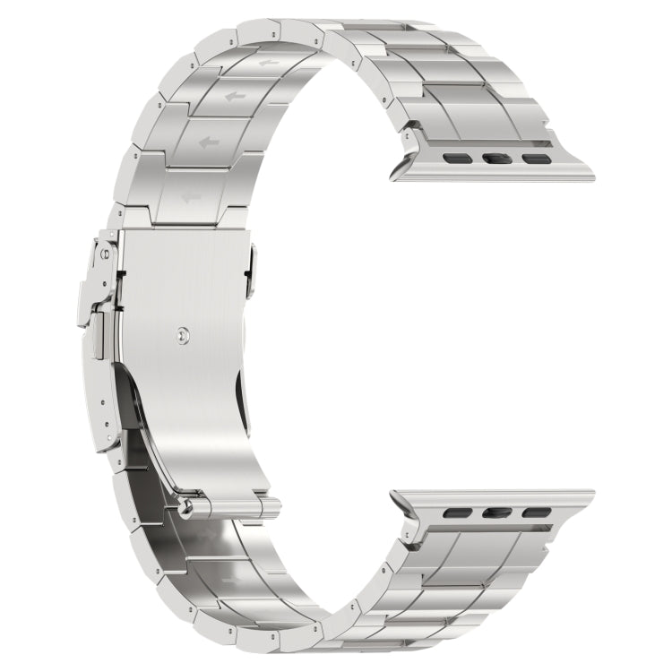 For Apple Watch Series 6 44mm Safety Buckle Trapezoid Titanium Steel Watch Band(Silver) - Watch Bands by PMC TechLife | Online Shopping South Africa | PMC TechLife