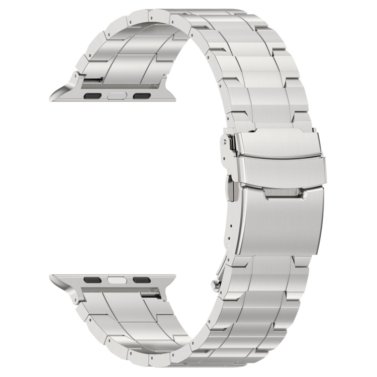 For Apple Watch 38mm Safety Buckle Trapezoid Titanium Steel Watch Band(Silver) - Watch Bands by PMC TechLife | Online Shopping South Africa | PMC TechLife