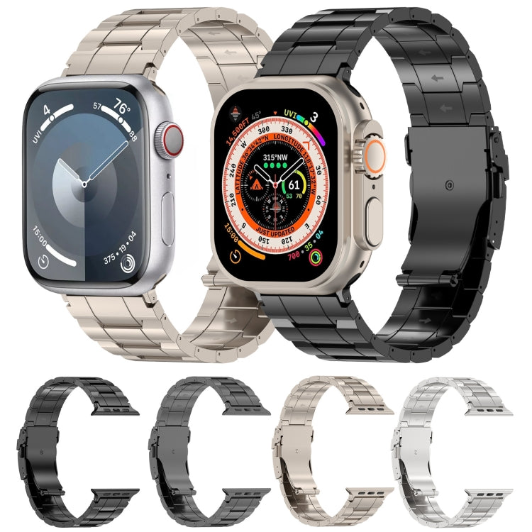 For Apple Watch SE 2023 40mm Safety Buckle Trapezoid Titanium Steel Watch Band(Black) - Watch Bands by PMC TechLife | Online Shopping South Africa | PMC TechLife