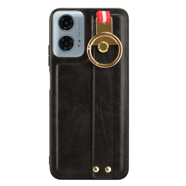 For Motorola Moto G Power 2024 Wristband Leather Back Phone Case(Black) - Motorola Cases by PMC Jewellery | Online Shopping South Africa | PMC Jewellery | Buy Now Pay Later Mobicred
