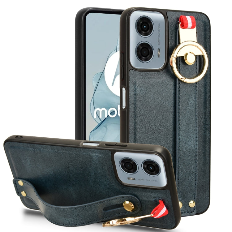 For Motorola Moto G 5G 2024 Wristband Leather Back Phone Case(Blue) - Motorola Cases by PMC Jewellery | Online Shopping South Africa | PMC Jewellery | Buy Now Pay Later Mobicred