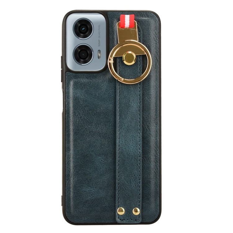 For Motorola Moto G 5G 2024 Wristband Leather Back Phone Case(Blue) - Motorola Cases by PMC Jewellery | Online Shopping South Africa | PMC Jewellery | Buy Now Pay Later Mobicred